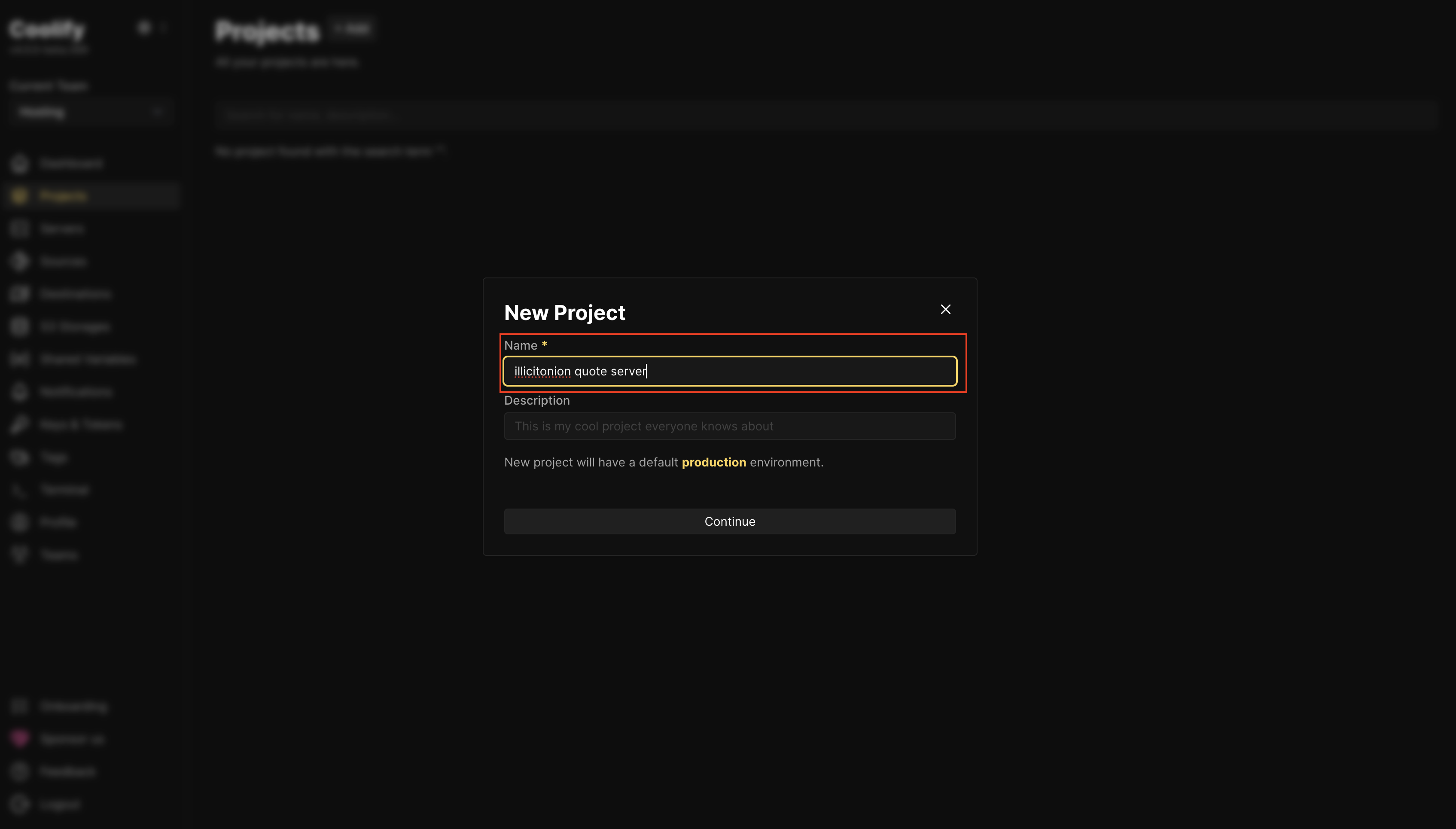 Enter a project name